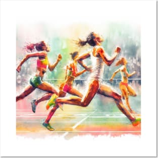 Artistic illustration of women in a sprint race Posters and Art